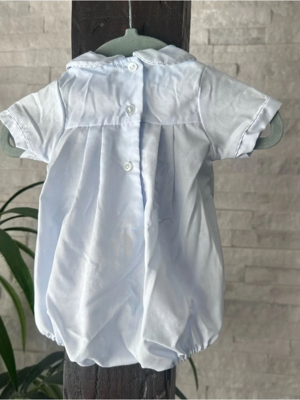 Petit Ami Light Blue Embroidered Sailboat Bubble Coastal Nautical Romper Preemie
